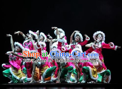 Traditional Chinese Folk Dance Embroidered Costume, China Mongolian Ethnic Minority Dance Clothing for Women