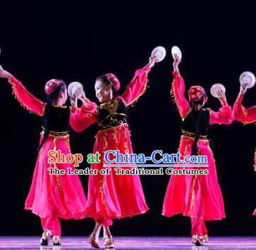 Chinese Traditional Folk Dance Ethnic Costume, Children Uyghur National Minority Classical Dance Clothing for Kids
