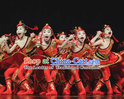 Chinese Traditional Mongol Ethnic Stage Performance Costume, China Nationality Folk Dance Clothing for Children