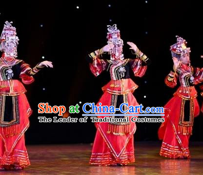 Traditional Chinese Yangko Dance Ethnic Costume, Folk Dance Miao Minority Nationality Dance Clothing for Women