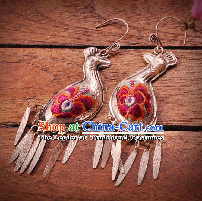 Chinese Traditional Embroidery Accessories Handmade Miao Sliver Earrings for Women
