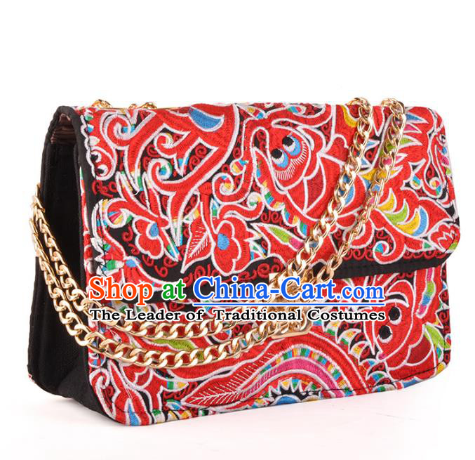 Chinese Traditional Embroidery Craft Embroidered Red Chain Bags Handmade Handbag for Women
