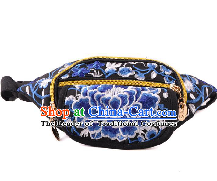 Chinese Traditional Embroidery Craft Embroidered Peony Waist Bags Handmade Handbag for Women