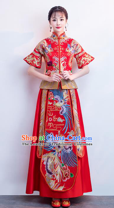 Chinese Traditional Bride Toast Clothing Short Sleeve Xiuhe Suits Ancient Embroidery Phoenix Bottom Drawer Wedding Costumes for Women