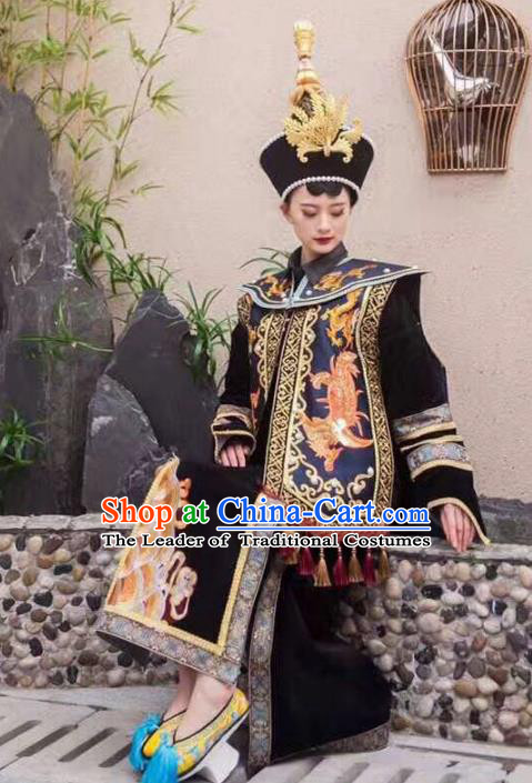 Top Grade Chinese Traditional Stage Performance Costumes Qing Dynasty Modern Fancywork Clothing and Headwear for Women