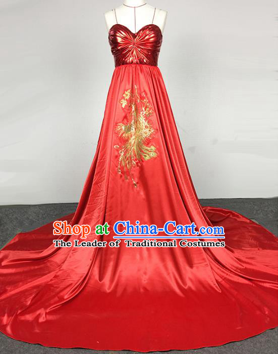 Top Grade Stage Performance Costumes China Modern Fancywork Red Full Dress for Women