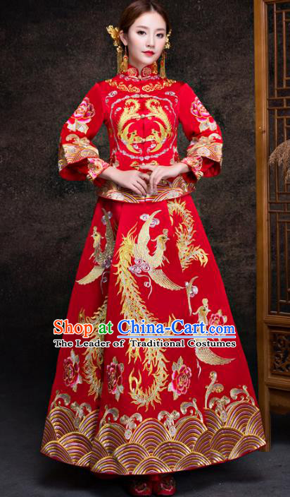 Chinese Traditional Red Xiuhe Suits Ancient Bride Embroidered Bottom Drawer Wedding Costumes for Women