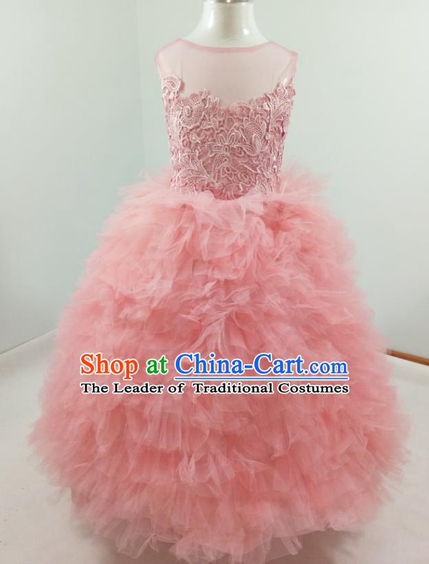 Top Grade Stage Performance Costumes Pink Bubble Evening Dresses Modern Fancywork Full Dress for Women