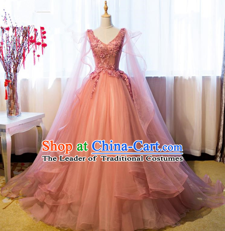 Top Grade Advanced Customization Wedding Dress Pink Bridal Veil Full Dress Costume for Women