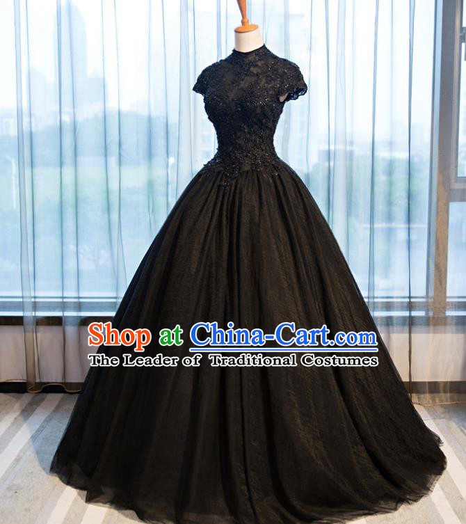 Top Grade Advanced Customization Wedding Dress Black Bridal Veil Full Dress Costume for Women
