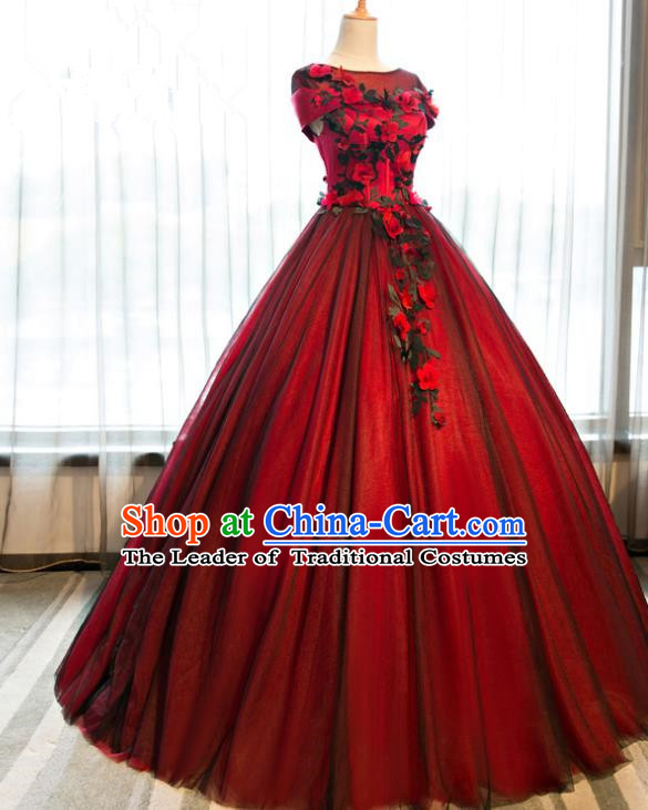 Top Grade Advanced Customization Embroidered Wedding Dress Chorus Compere Dress Bridal Veil Full Dress Costume for Women