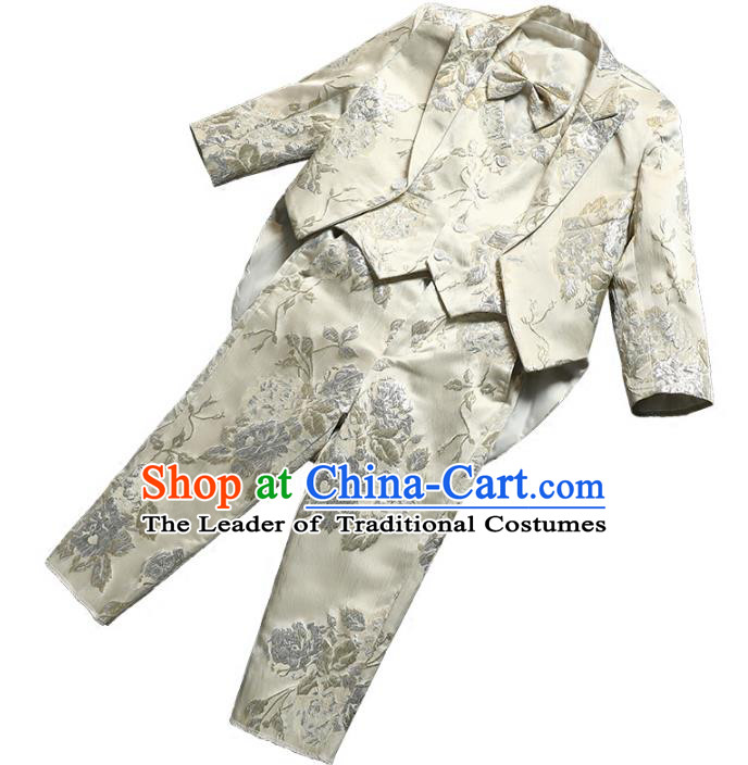 Top Grade Stage Performance Costumes Children Compere White Suits Modern Fancywork Clothing for Kids