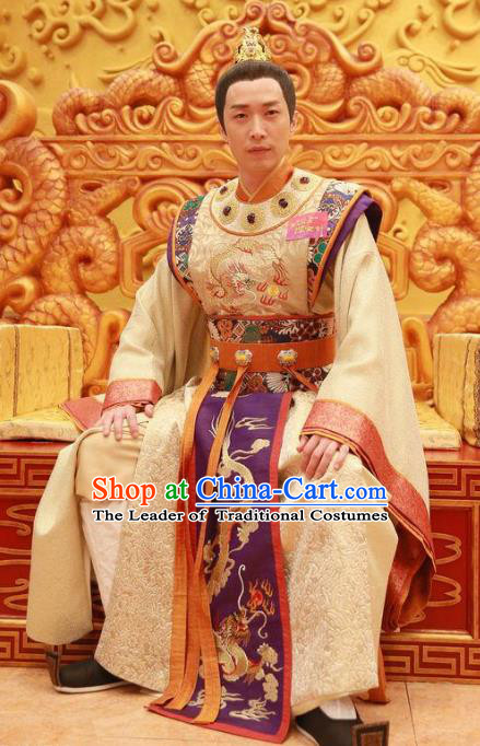 Chinese Ancient Tang Dynasty Imperial Emperor Lung-Chi Lee Dragon Robe Embroidered Costumes for Men