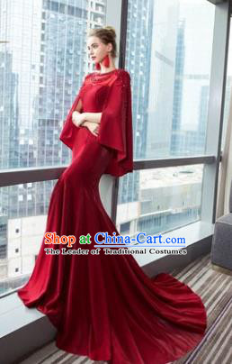 Top Grade Advanced Customization Red Mullet Dress Wedding Dress Compere Bridal Full Dress for Women