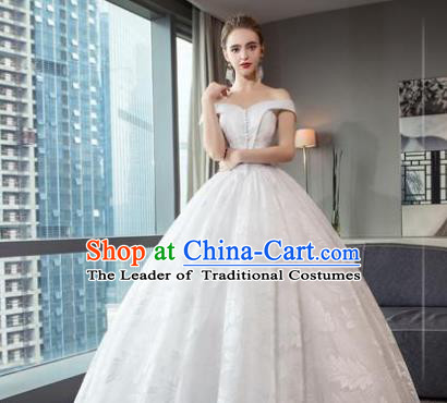 Top Grade Advanced Customization White Lace Bubble Dress Wedding Dress Compere Bridal Full Dress for Women