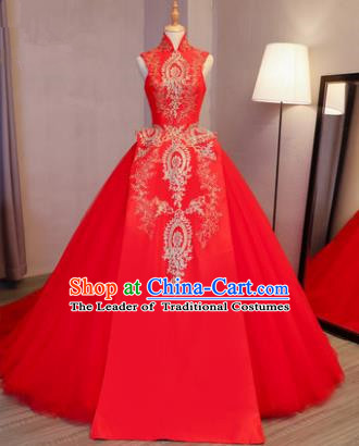 Top Grade Advanced Customization Embroidered Red Dress Wedding Dress Compere Bridal Full Dress for Women