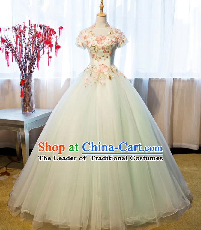 Top Grade Advanced Customization Embroidered Green Dress Wedding Dress Compere Bridal Full Dress for Women