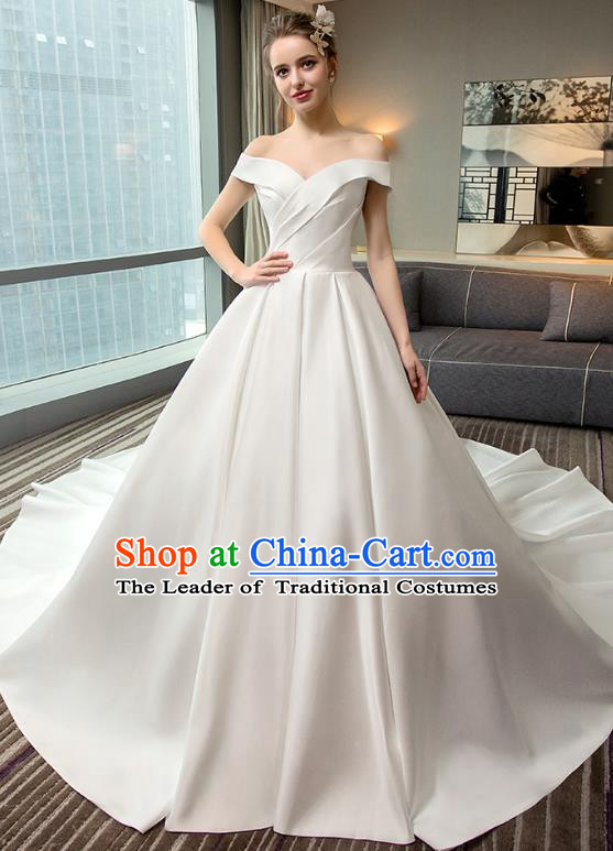 Top Grade Advanced Customization White Mullet Dress Wedding Dress Compere Bridal Full Dress for Women