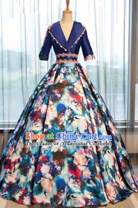 Top Grade Advanced Customization Printing Blue Dress Wedding Dress Compere Bridal Full Dress for Women