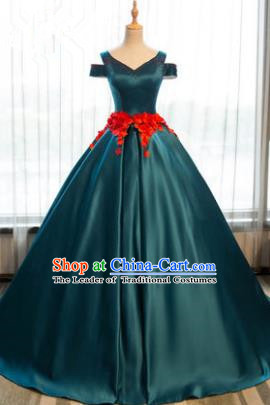 Top Grade Advanced Customization Peacock Green Satin Dress Wedding Dress Compere Bridal Full Dress for Women