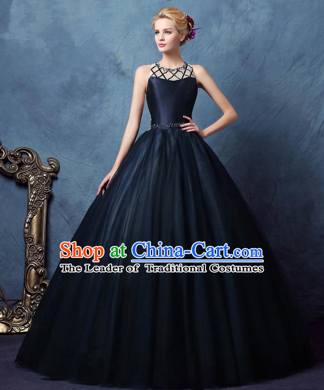 Top Grade Advanced Customization Navy Bubble Dress Wedding Dress Compere Bridal Full Dress for Women