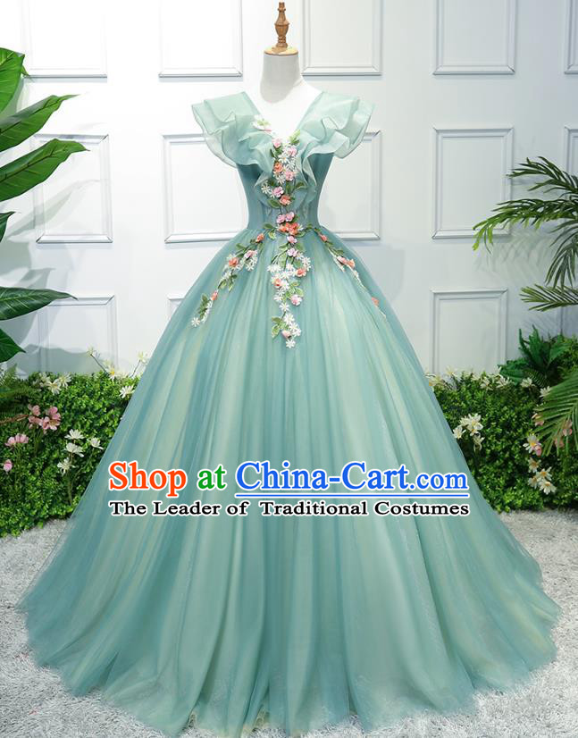 Top Grade Advanced Customization Green Veil Bubble Dress Wedding Dress Compere Bridal Full Dress for Women