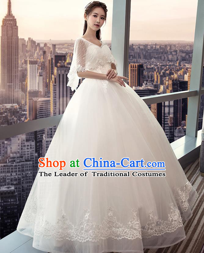 Top Grade Advanced Customization White Veil Bubble Dress Wedding Dress Compere Bridal Full Dress for Women