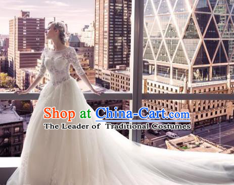 Top Grade Advanced Customization White Veil Mullet Dress Wedding Dress Compere Bridal Full Dress for Women
