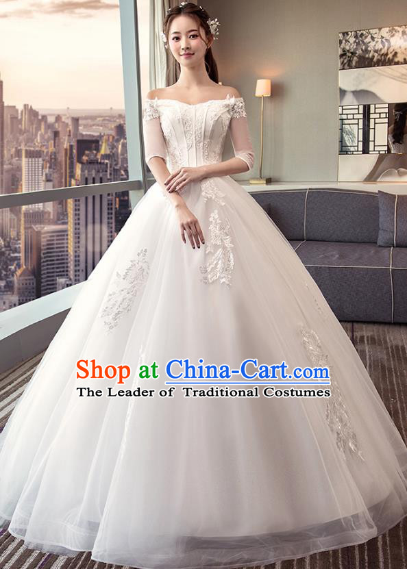 Top Grade Advanced Customization White Veil Dress Wedding Dress Compere Bridal Full Dress for Women