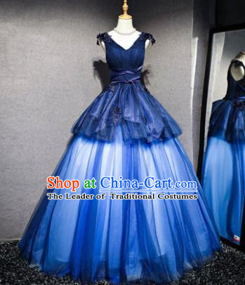 Top Grade Advanced Customization Blue Veil Dress Wedding Dress Compere Bridal Full Dress for Women