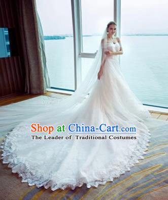 Top Grade Advanced Customization White Veil Trailing Evening Dress Wedding Dress Compere Bridal Full Dress for Women