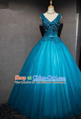 Top Grade Advanced Customization Blue Veil Evening Dress Wedding Dress Compere Bridal Full Dress for Women