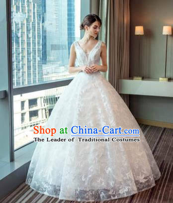 Top Grade Advanced Customization White Lace Veil Evening Dress Wedding Dress Compere Bridal Full Dress for Women