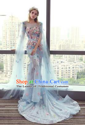 Top Grade Advanced Customization Blue Mermaid Evening Dress Wedding Dress Compere Bridal Full Dress for Women