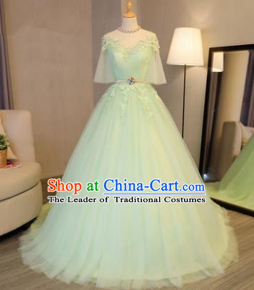 Top Grade Advanced Customization Evening Dress Green Veil Trailing Wedding Dress Compere Bridal Full Dress for Women