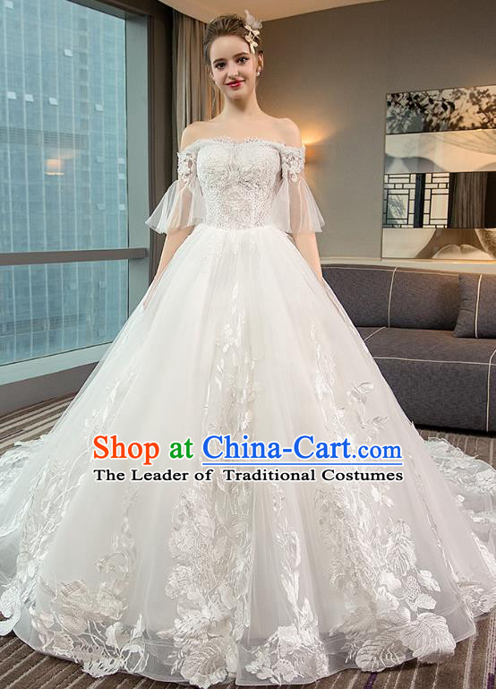 Top Grade Advanced Customization White Lace Mullet Dress Wedding Dress Compere Bridal Full Dress for Women