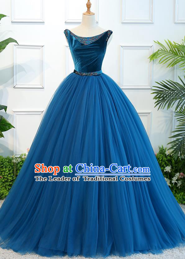 Top Grade Wedding Costume Compere Evening Dress Advanced Customization Blue Veil Dress Bridal Full Dress for Women