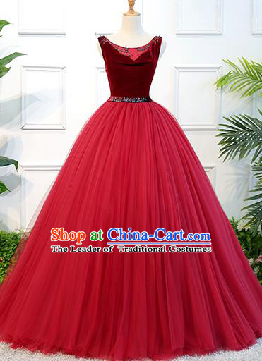 Top Grade Wedding Costume Compere Evening Dress Advanced Customization Red Veil Dress Bridal Full Dress for Women