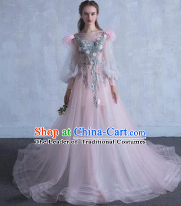 Top Grade Wedding Costume Compere Evening Dress Pink Veil Mullet Dress Bridal Full Dress for Women