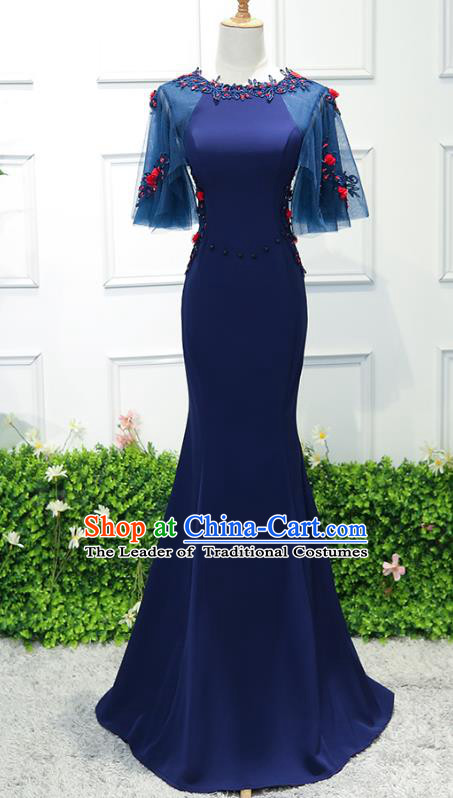 Top Grade Wedding Costume Evening Dress Advanced Customization Blue Mermaid Dress Compere Bridal Full Dress for Women
