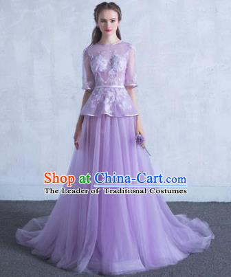 Top Grade Wedding Costume Purple Veil Evening Dress Advanced Customization Mullet Dress Compere Bridal Full Dress for Women
