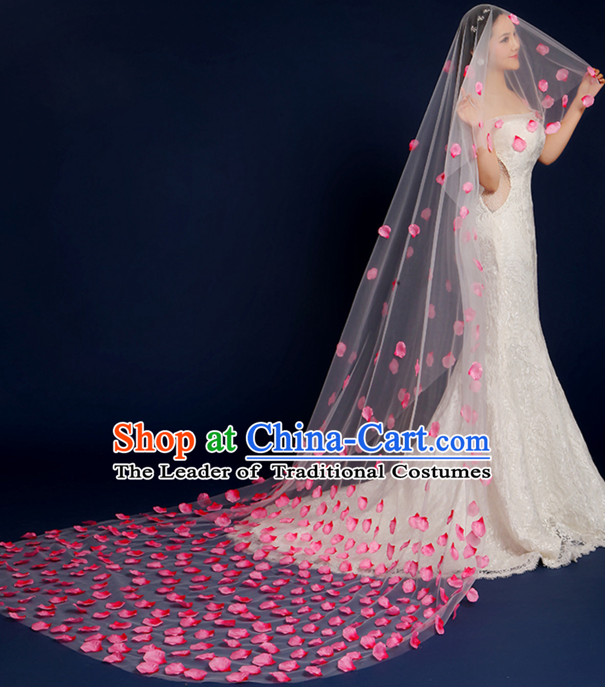 1.75 Meters Long Handmade Romantic Flower Petal Wedding Veil