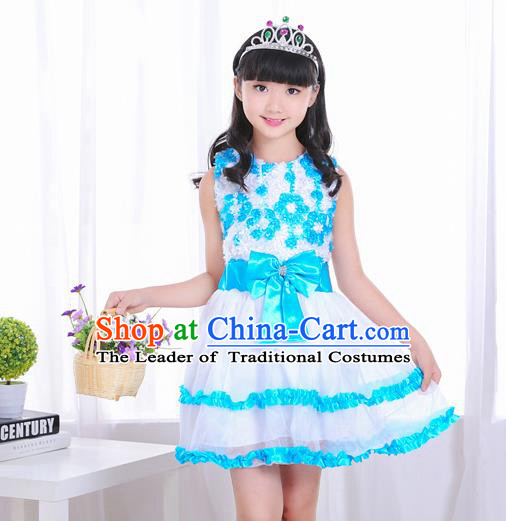 Top Grade Chorus Costumes Stage Performance Blue Bubble Dress Children Modern Dance Clothing for Kids