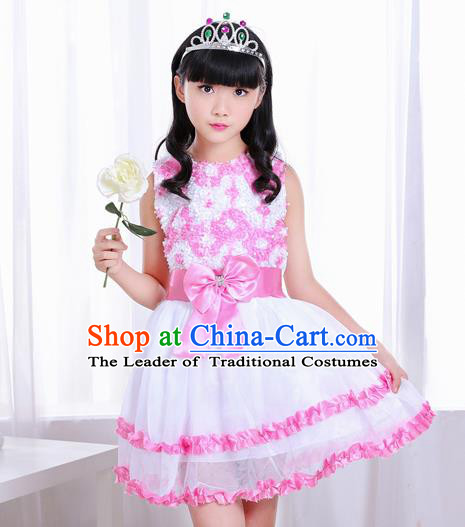 Top Grade Chorus Costumes Stage Performance Pink Bubble Dress Children Modern Dance Clothing for Kids