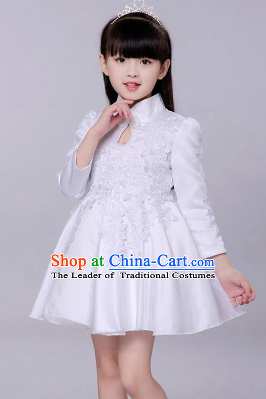 Top Grade Princess Dress Girls Stage Performance Chorus White Cheongsam Costumes Bubble Dress for Kids