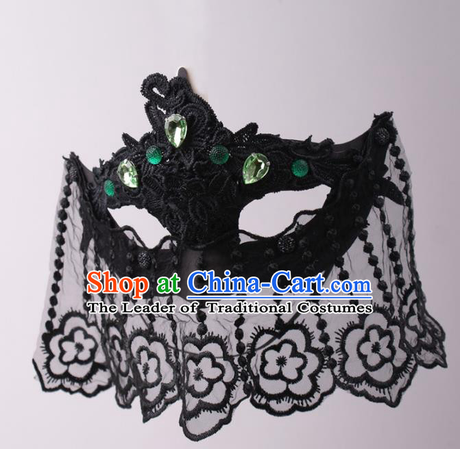 Halloween Fancy Ball Props Exaggerated Black Lace Queen Face Mask Stage Performance Accessories Christmas Masks