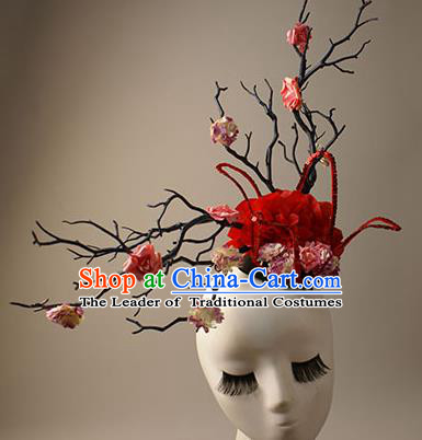 Top Grade Catwalks Queen Red Flowers Hair Accessories Halloween Baroque Stage Performance Modern Fancywork Headwear