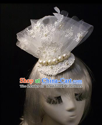 Top Grade Wedding Catwalks Hair Accessories Halloween Modern Fancywork White Lace Hair Clasp Headwear