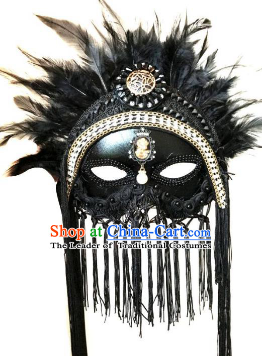 Halloween Catwalks Venice Face Mask Fancy Ball Black Tassel Masks Christmas Exaggerated Feather Masks