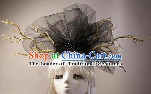 Top Grade Catwalks Hair Accessories Halloween Stage Performance Black Veil Hair Clasp Modern Fancywork Headwear